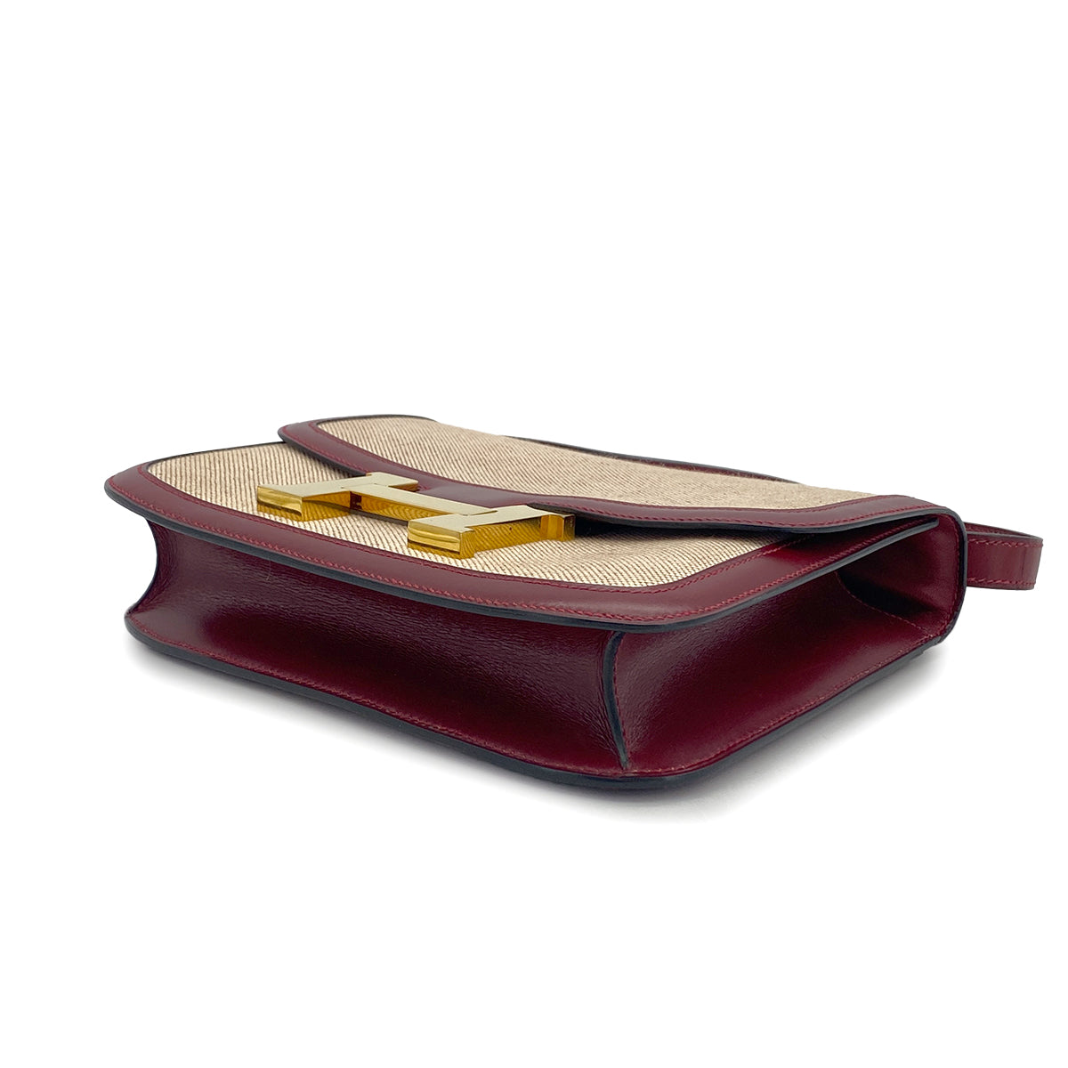 HERMES CONSTANCE 24 ROUGE H BOX CALF TOILE H SHOULDER BAG 1985 CIRCLE O GOLD HARDWARE 90325610