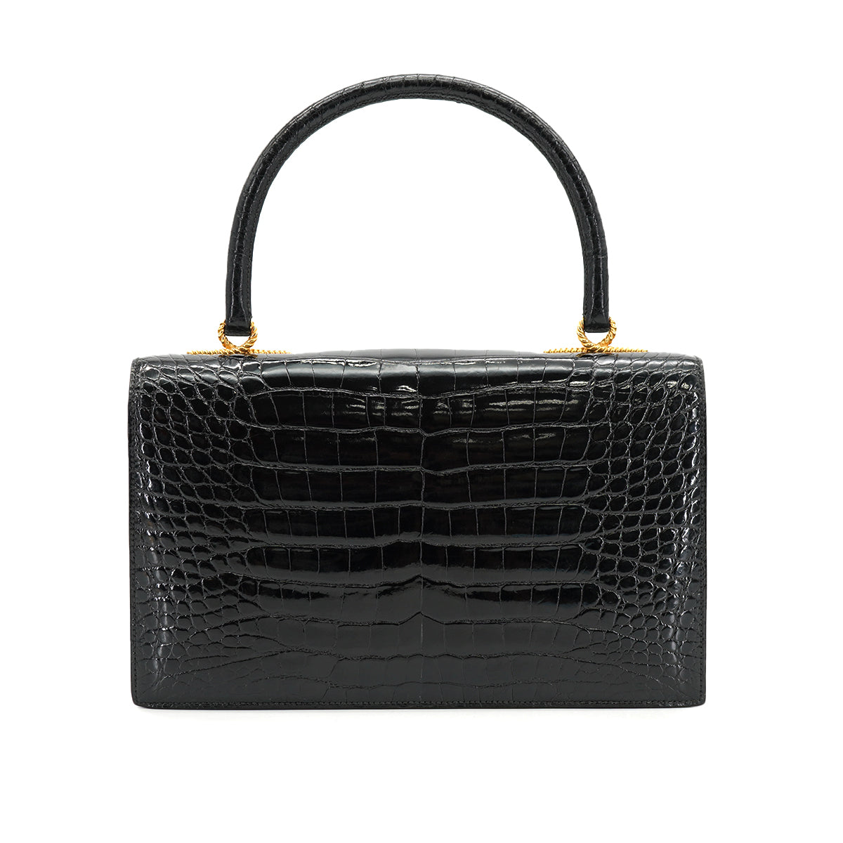 HERMES CORDELIERE ALLIGATOR BLACK HAND BAG 1990 CIRCLE T GOLD HARDWARE 90335570