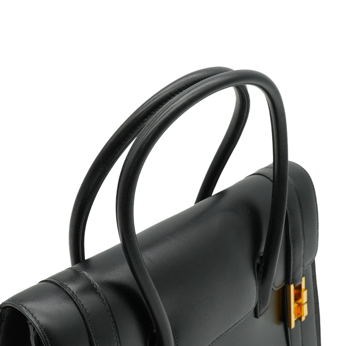 HERMES DRUG 27 BLACK BOX CALF HAND BAG 1978 CIRCLE H GOLD HARDWARE 90338297