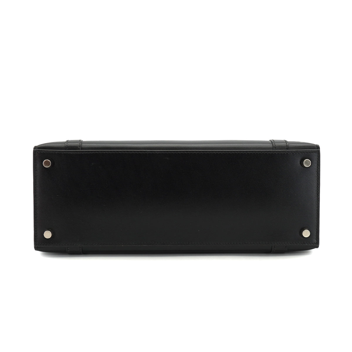 HERMES DRUG 32 BLACK BOX CALF HAND BAG 2002 SQUARE F PALLADIUM HARDWARE 90334266