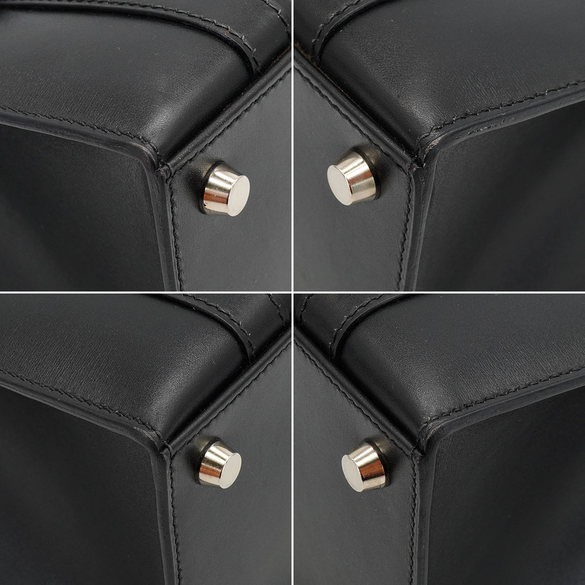 HERMES DRUG 32 BLACK BOX CALF HAND BAG 2002 SQUARE F PALLADIUM HARDWARE 90334266