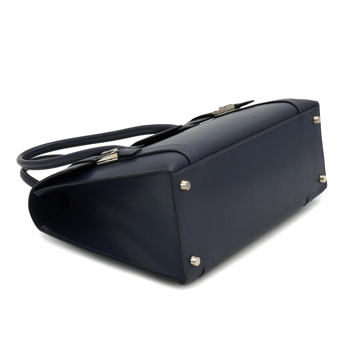 HERMES DRUG 32 BLUE ROY LISSE HAND BAG 2002 SQUARE F PALLADIUM HARDWARE 90334267