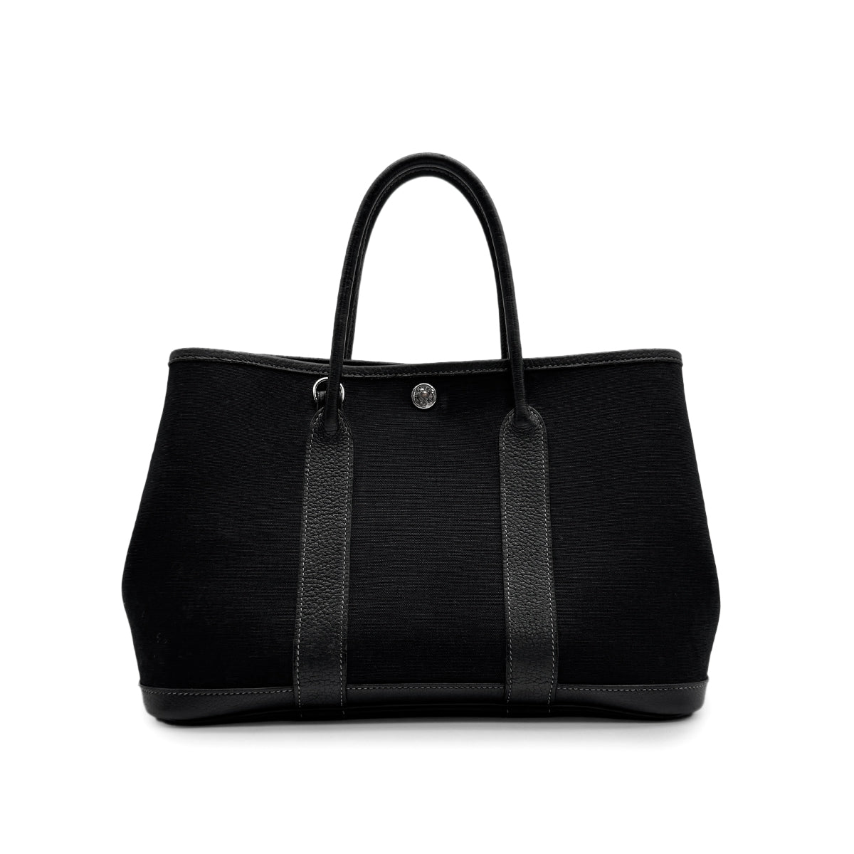 HERMES GARDEN PARTY TPM BLACK TOILE OFFICIER BUFFLE SKIPPER HAND SHOULDER BAG 2004 SQUARE H 90314341