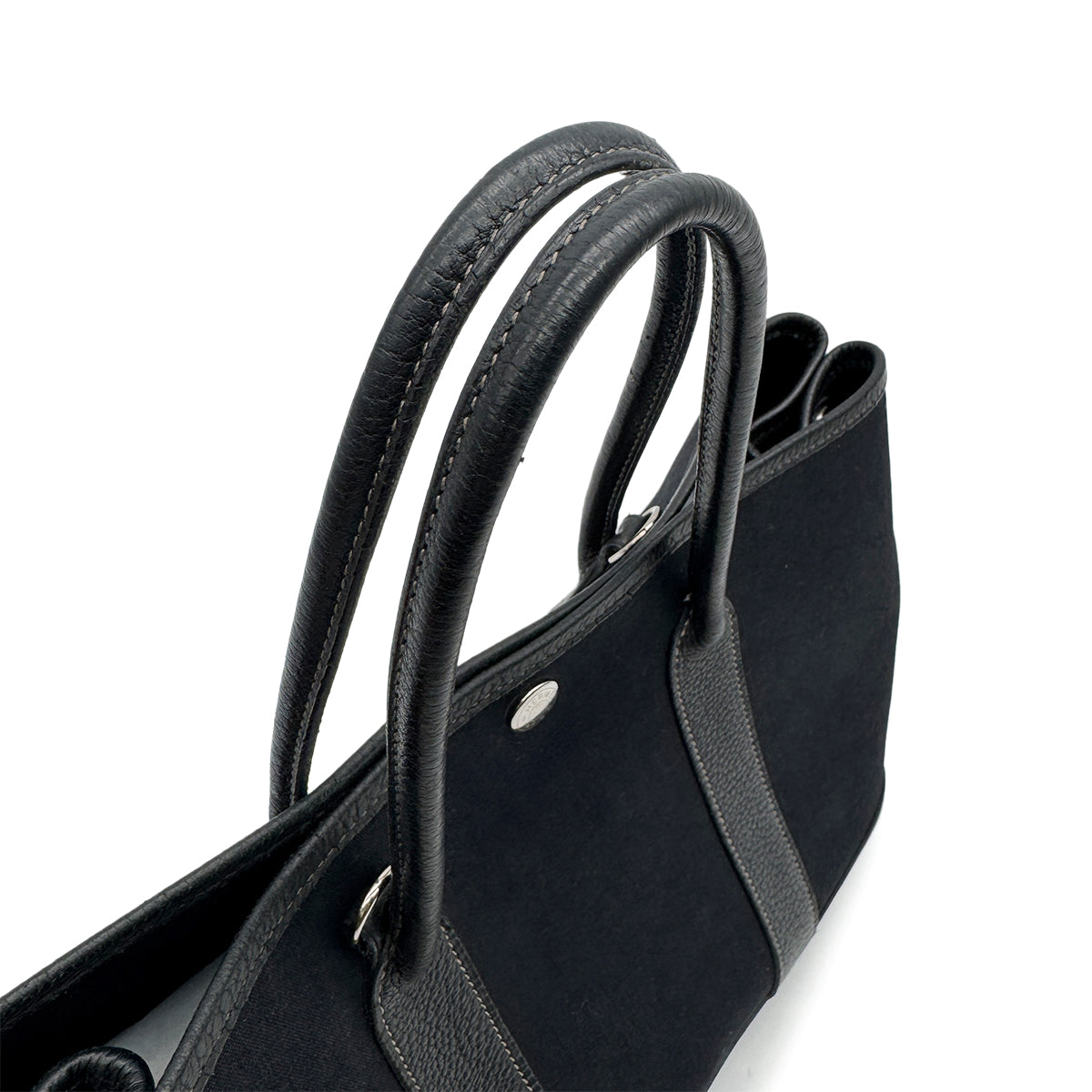 HERMES GARDEN PARTY TPM BLACK TOILE OFFICIER BUFFLE SKIPPER HAND SHOULDER BAG 2004 SQUARE H 90314341