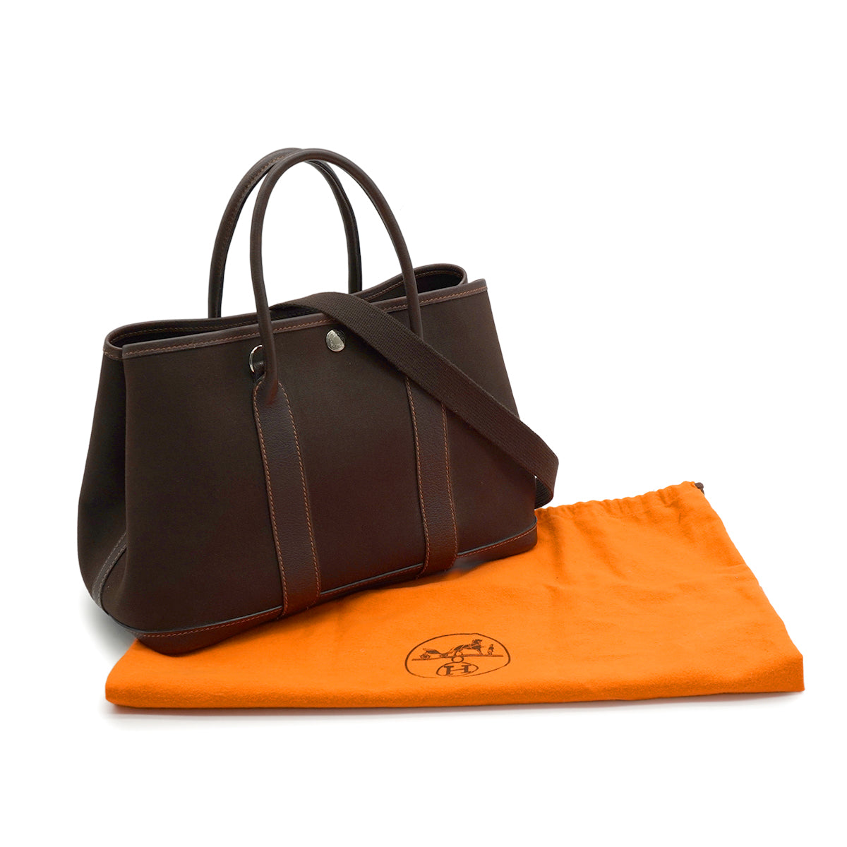 HERMES GARDEN PARTY TPM MARRON TOILE OFFICIER TOTE BAG 2004 SQUARE H 90346651
