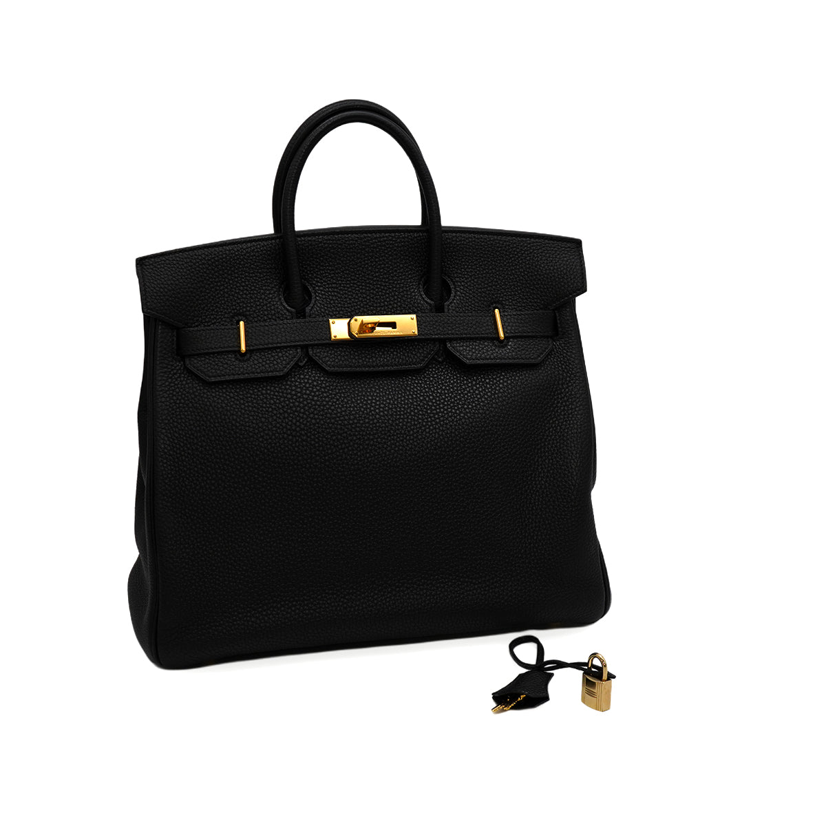 HERMES HAUT A COURROIES 32 BLACK TOGO HAND BAG 2004 SQUARE H GOLD HARDWARE 90345055