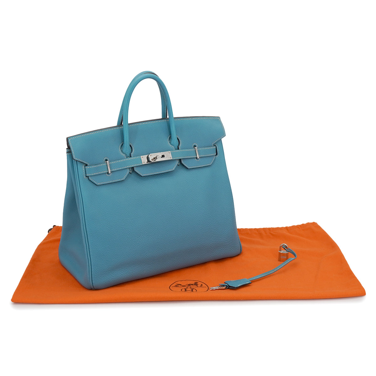 HERMES HAUT A COURROIES 32 BLUE JEAN TOGO HAND BAG 2006 SQUARE J PALLADIUM HARDWARE 90331958