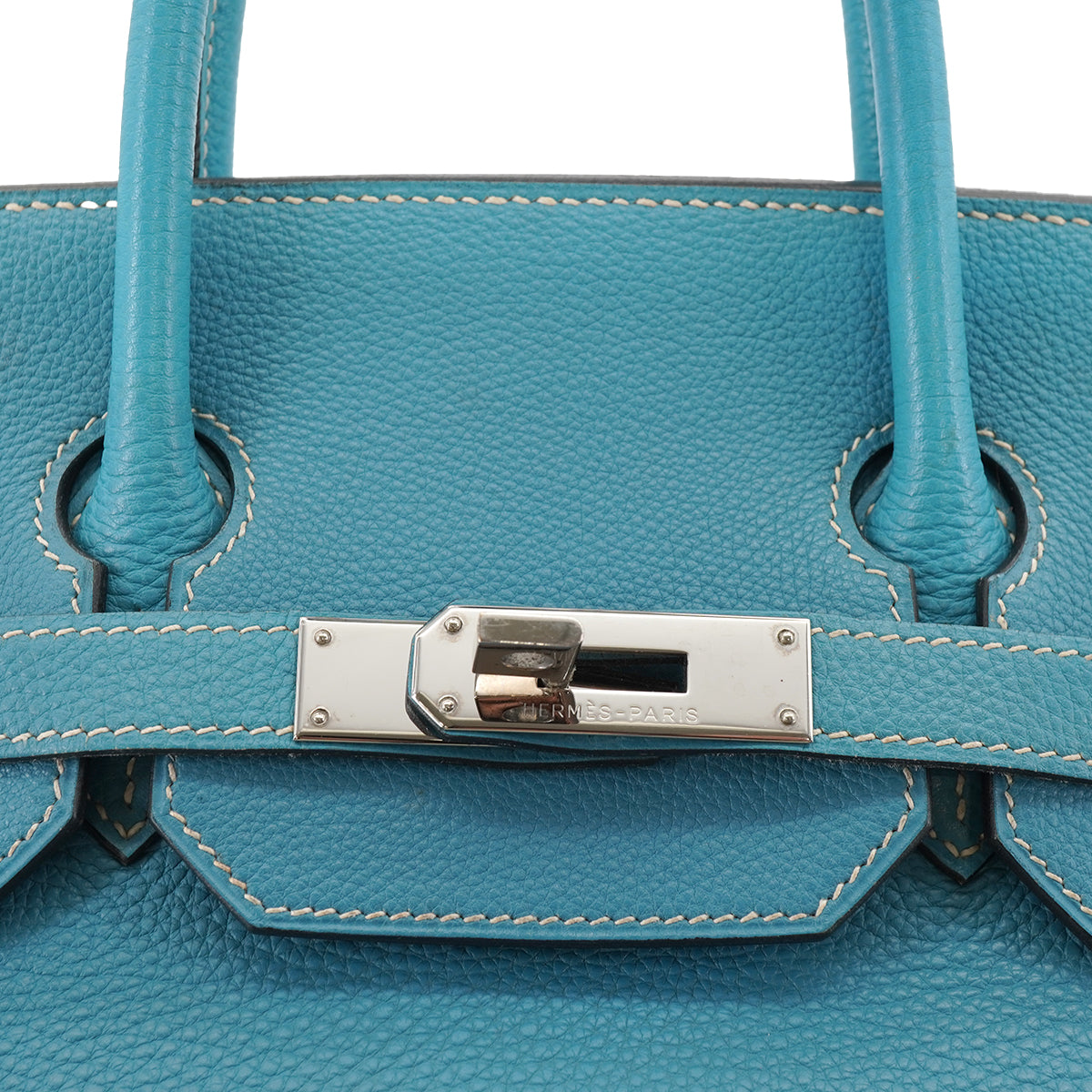 HERMES HAUT A COURROIES 32 BLUE JEAN TOGO HAND BAG 2006 SQUARE J PALLADIUM HARDWARE 90331958