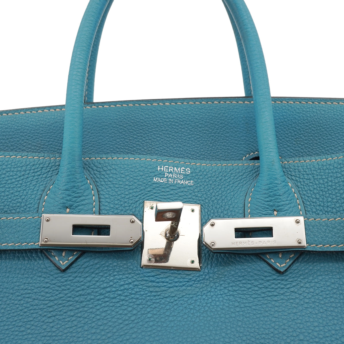 HERMES HAUT A COURROIES 32 BLUE JEAN TOGO HAND BAG 2006 SQUARE J PALLADIUM HARDWARE 90331958