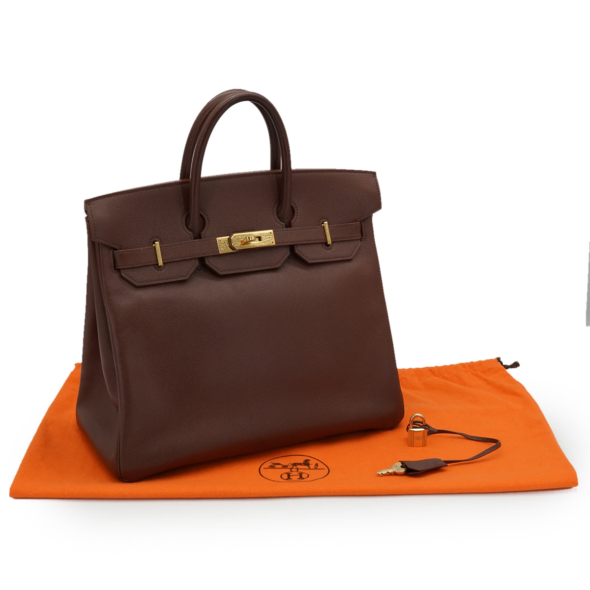 HERMES HAUT A COURROIES 32 HABANA COURCHEVEL HAND BAG 1995 CIRCLE Y GOLD HARDWARE 90340451