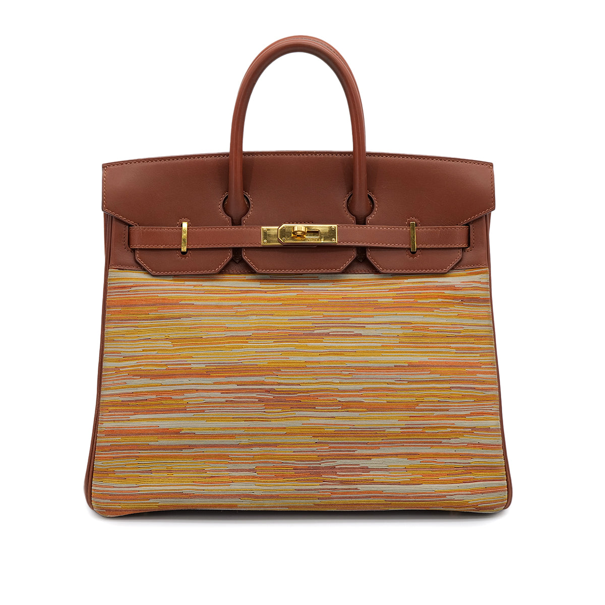 HERMES HAUT A COURROIES 32 MULTICOLOR BOXCALF VIBRATO HAND BAG 2002 SQUARE F GOLD HARDWARE 90314770