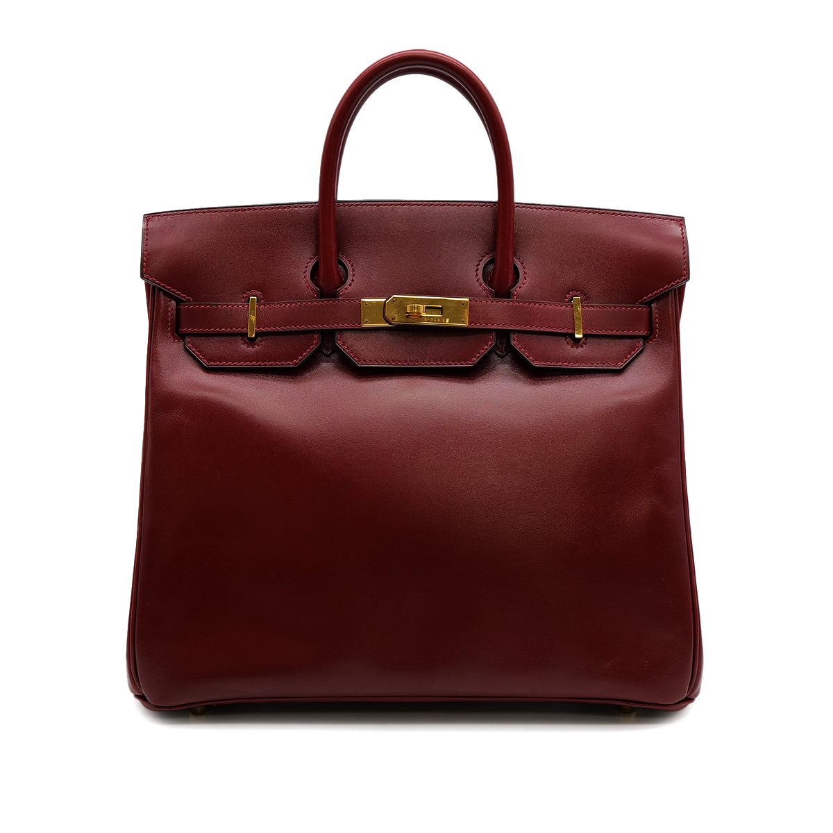 HERMES HAUT A COURROIES 32 ROUGE H BOXCALF HAND BAG 2002 SQUARE F GOLD HARDWARE 90314404