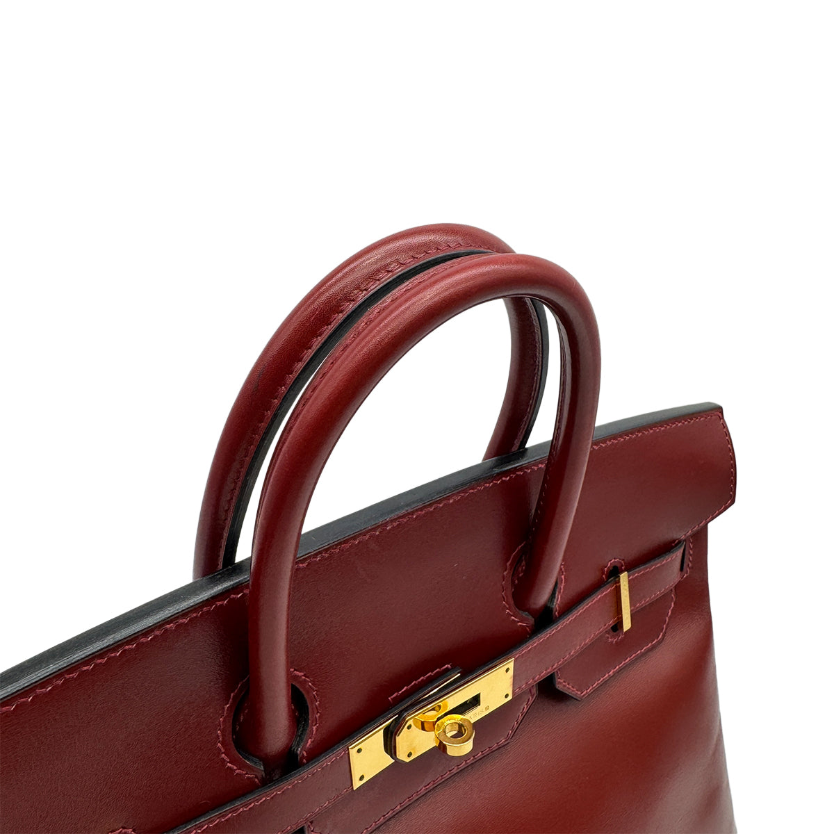 HERMES HAUT A COURROIES 32 ROUGE H BOXCALF HAND BAG 2002 SQUARE F GOLD HARDWARE 90314404