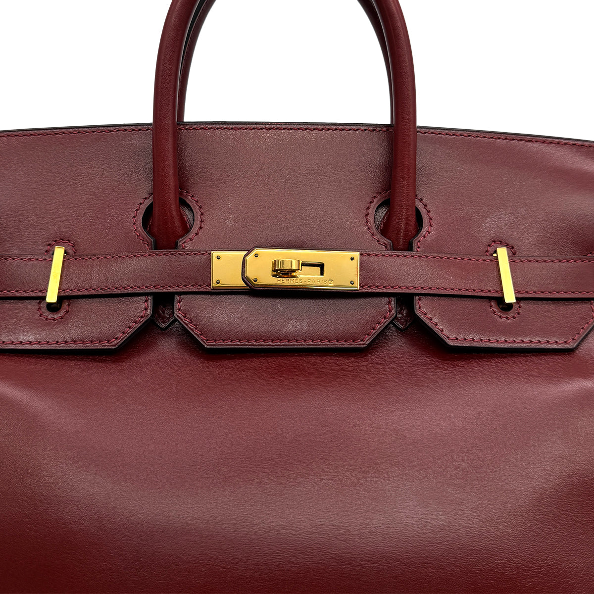 HERMES HAUT A COURROIES 32 ROUGE H BOXCALF HAND BAG 2002 SQUARE F GOLD HARDWARE 90314404