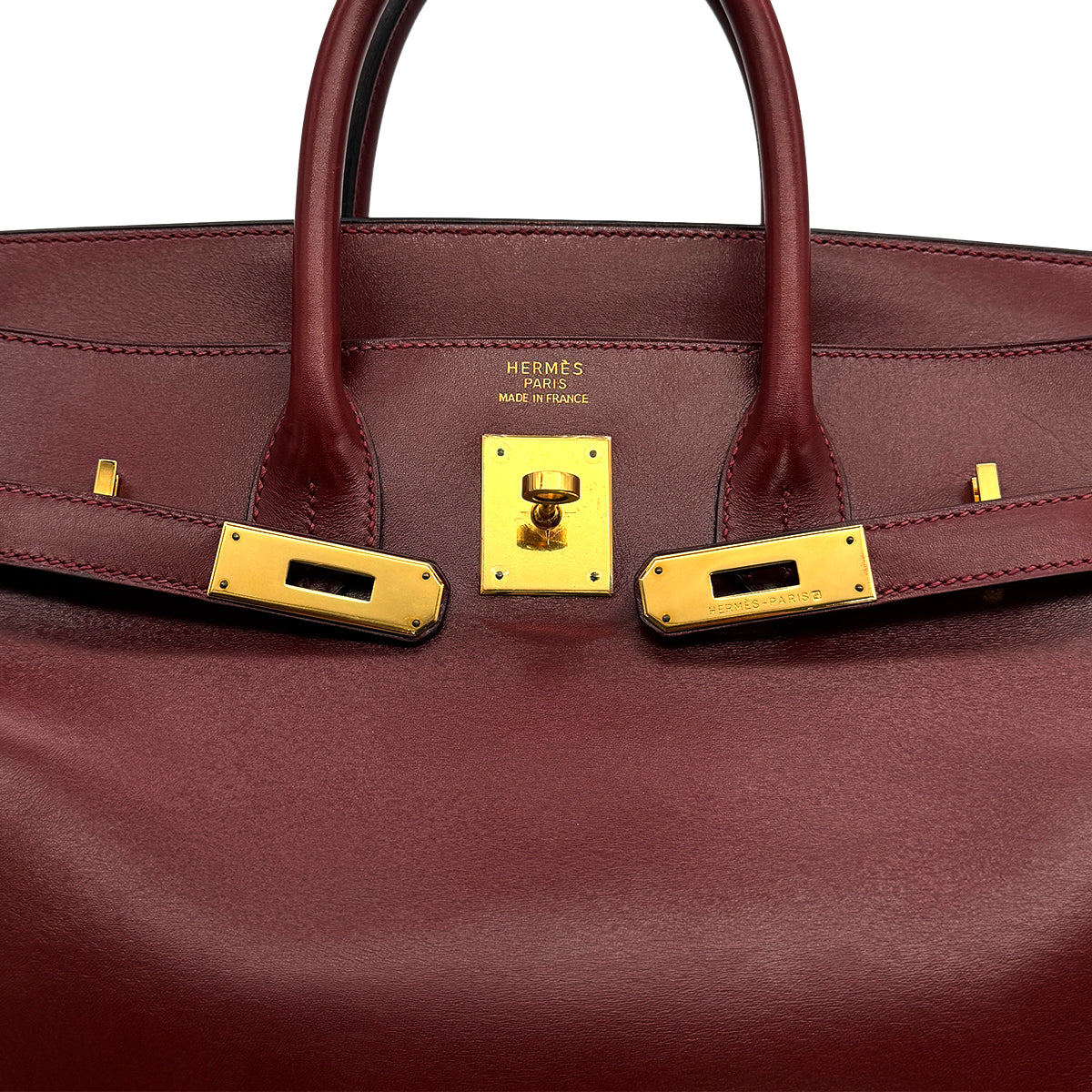HERMES HAUT A COURROIES 32 ROUGE H BOXCALF HAND BAG 2002 SQUARE F GOLD HARDWARE 90314404