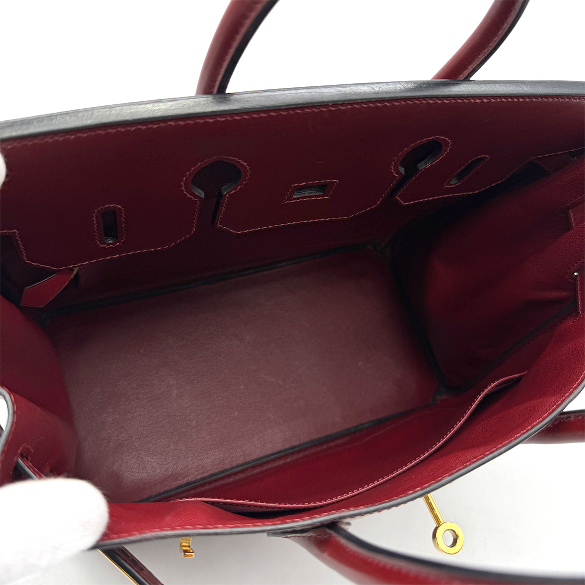 HERMES HAUT A COURROIES 32 ROUGE H BOXCALF HAND BAG 2002 SQUARE F GOLD HARDWARE 90314404