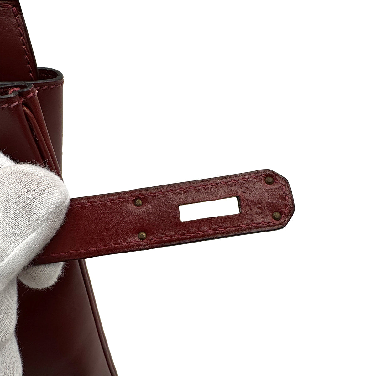 HERMES HAUT A COURROIES 32 ROUGE H BOXCALF HAND BAG 2002 SQUARE F GOLD HARDWARE 90314404