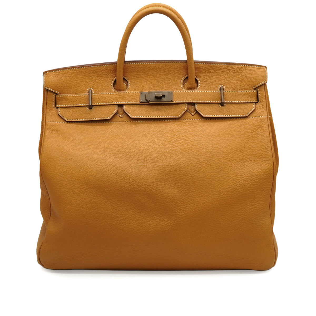 HERMES HAUT A COURROIES 45 NATURAL FJORD HAND BAG 1992 CIRCLE V GOLD HARDWARE 90346983