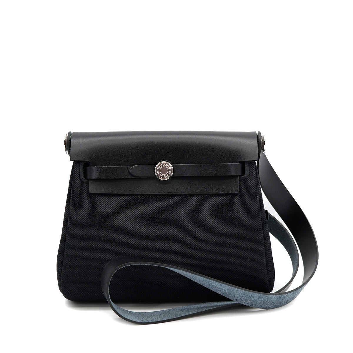 HERMES HER BAG ZIP 20 MINI BLACK VACHE HUNTER TOILE MILITAIRE TOTE SHOULDER BAG 2025 K STAMP 90319691