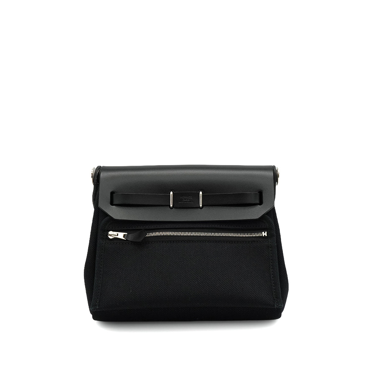 HERMES HER BAG ZIP 20 MINI BLACK VACHE HUNTER TOILE MILITAIRE SHOULDER BAG 2025 K STAMP 90345059