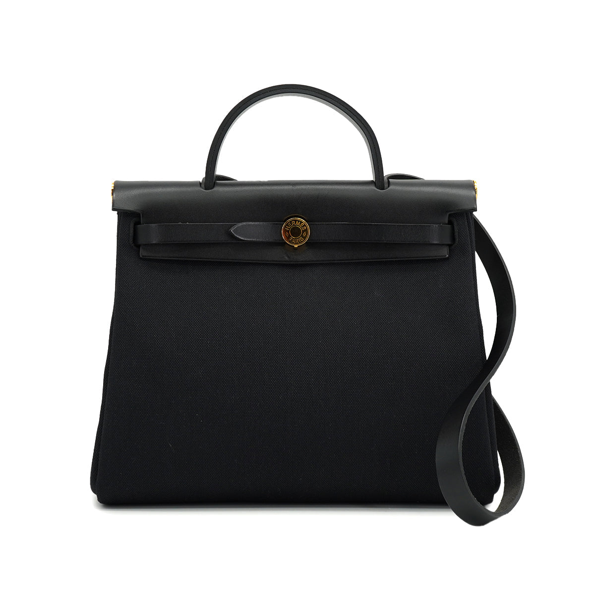 HERMES HER BAG ZIP PM 31 BLACK VACHE HUNTER TOILE MILITAIRE TOTE SHOULDER BAG 2023 B STAMP 90326732