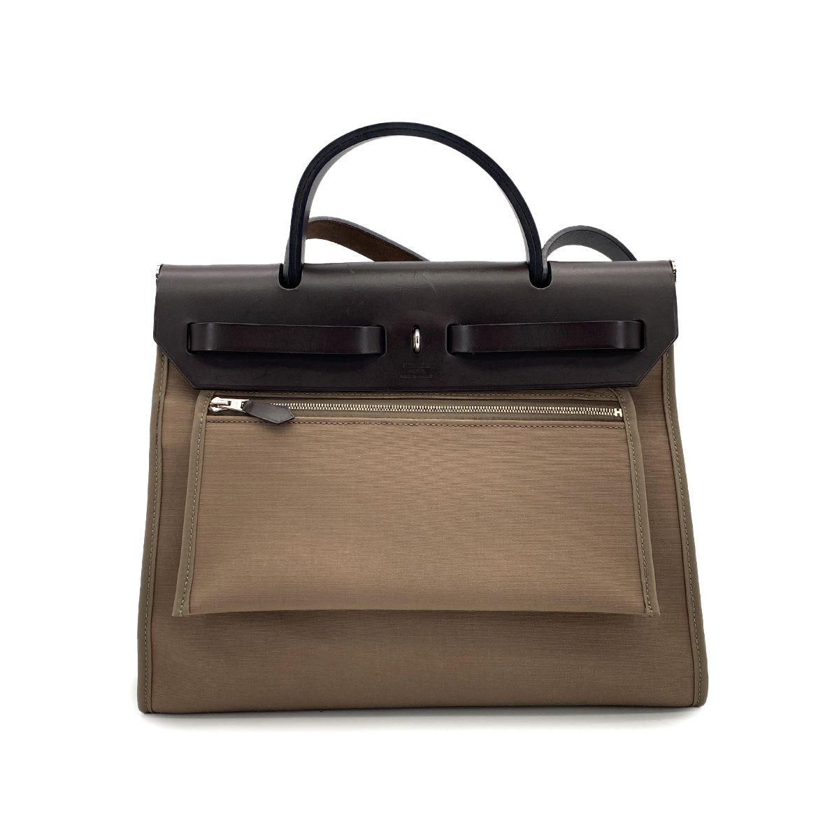 HERMES HER BAG ZIP PM 31 EBENE ETOUPE TOILE OFFICIER VACHE HUNTER TOTE SHOULDER BAG 2014 SQUARE R 90320167