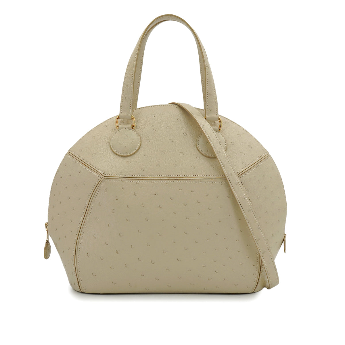 HERMES ILE DE SHIKI BLANCCASSE OSTRICH HAND SHOULDER BAG 1994 CIRCLE X GOLD HARDWARE 90348245