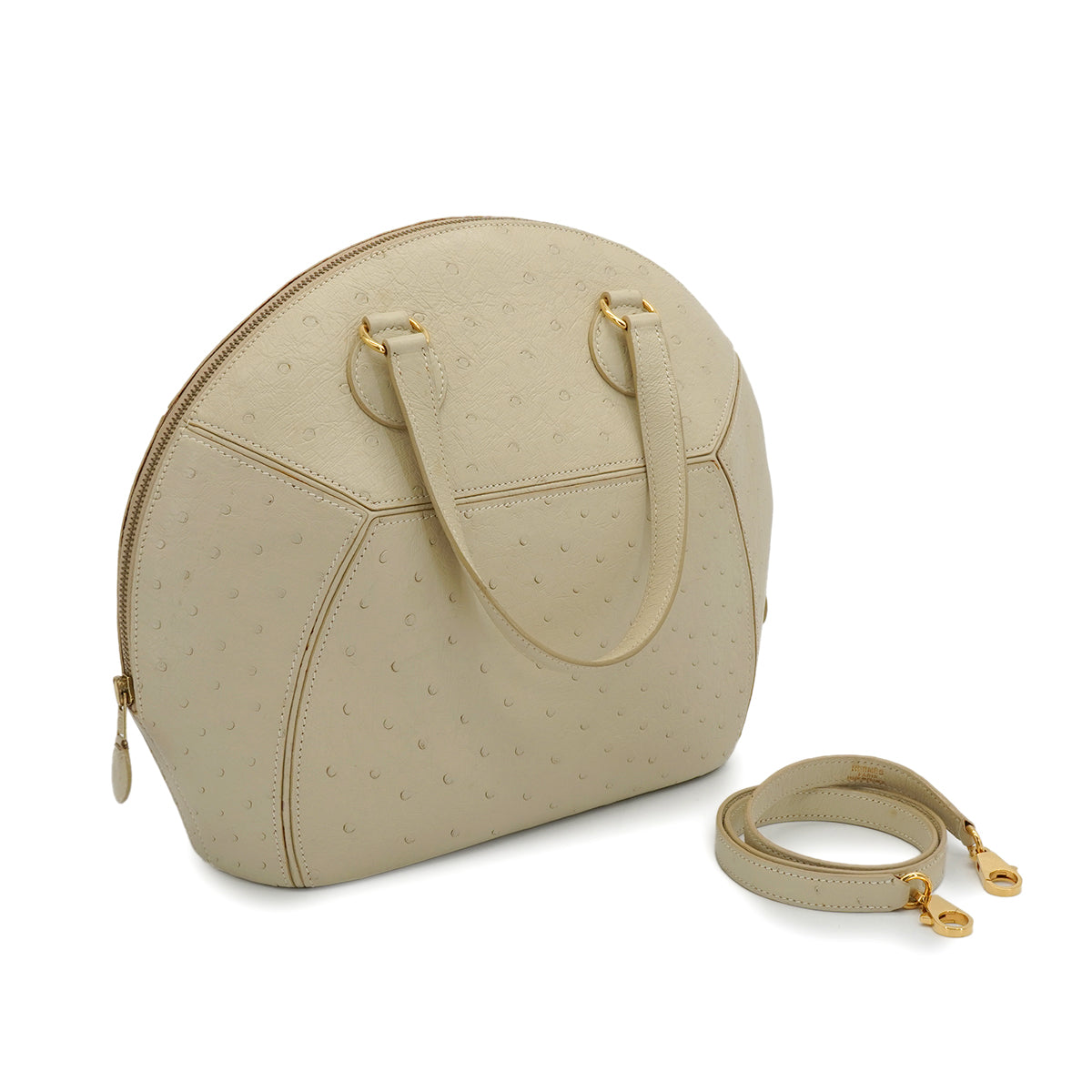 HERMES ILE DE SHIKI BLANCCASSE OSTRICH HAND SHOULDER BAG 1994 CIRCLE X GOLD HARDWARE 90348245