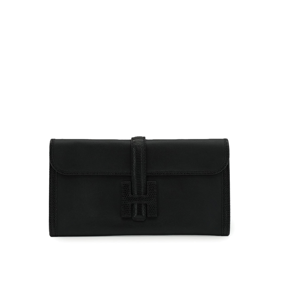 HERMES JIGE ELAN 29 BLACK LIZARD VEAU SWIFT CLUTCH BAG 2017 A STAMP 90339216