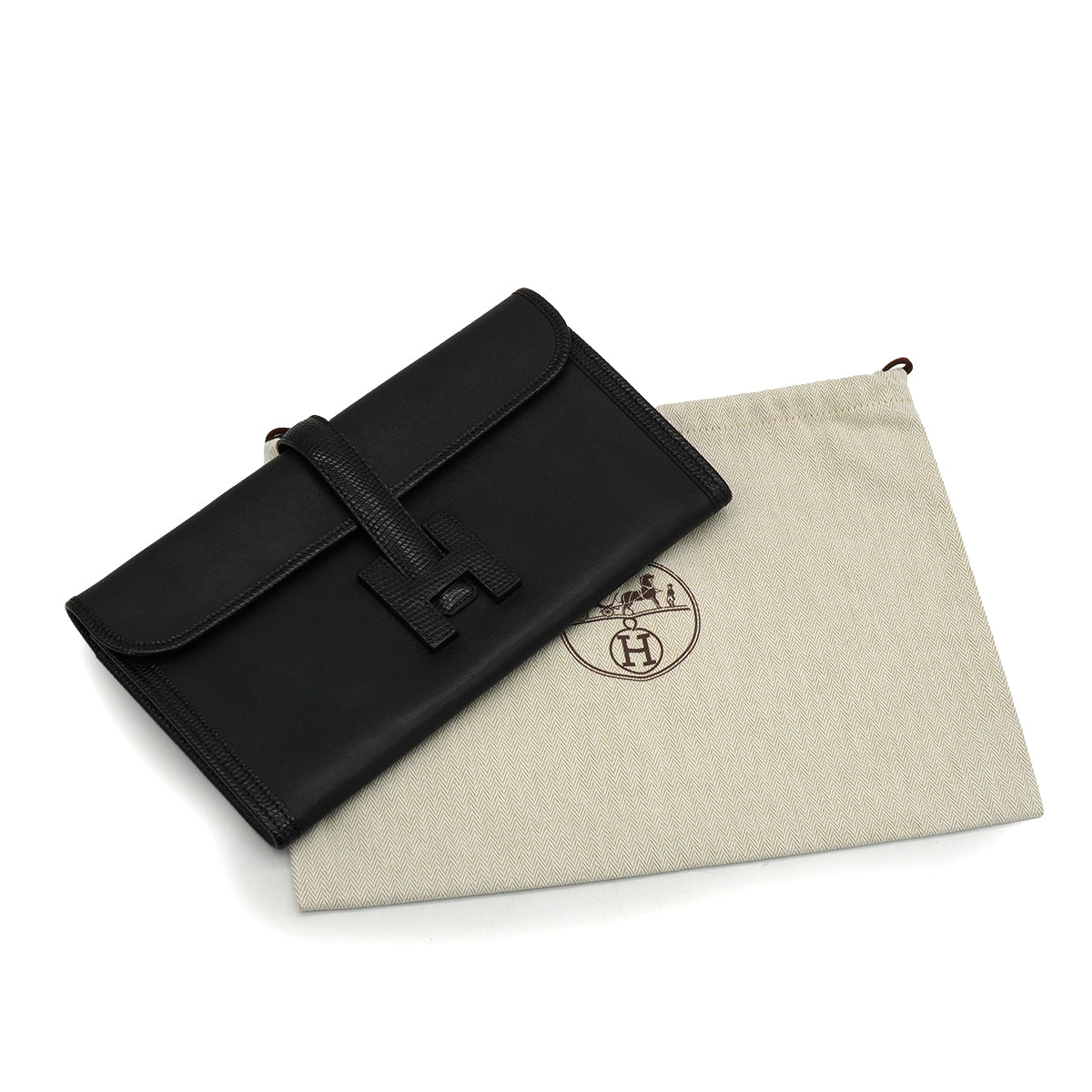 HERMES JIGE ELAN 29 BLACK LIZARD VEAU SWIFT CLUTCH BAG 2017 A STAMP 90339216