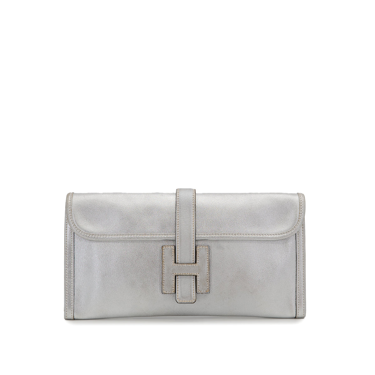 HERMES JIGE ELAN 29 SILVER CHEVRE CLUTCH BAG 2004 SQUARE H 90325324
