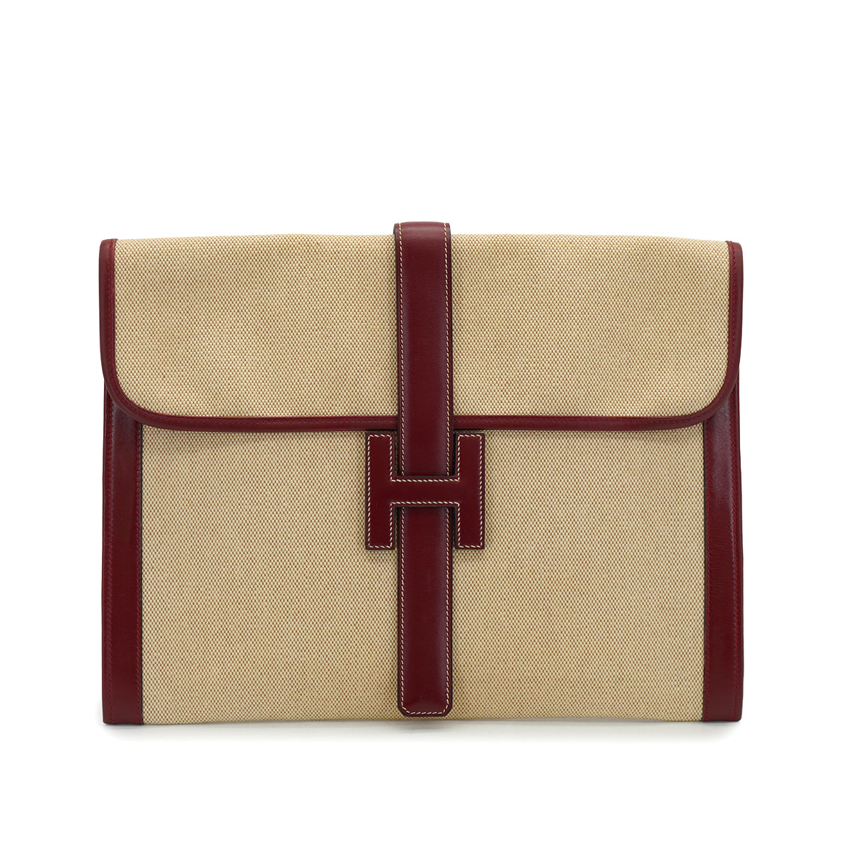 HERMES JIGE GM CLUTCH BAG ROUGE H BOX CALF TOILE H 1979 CIRCLE I 90334295