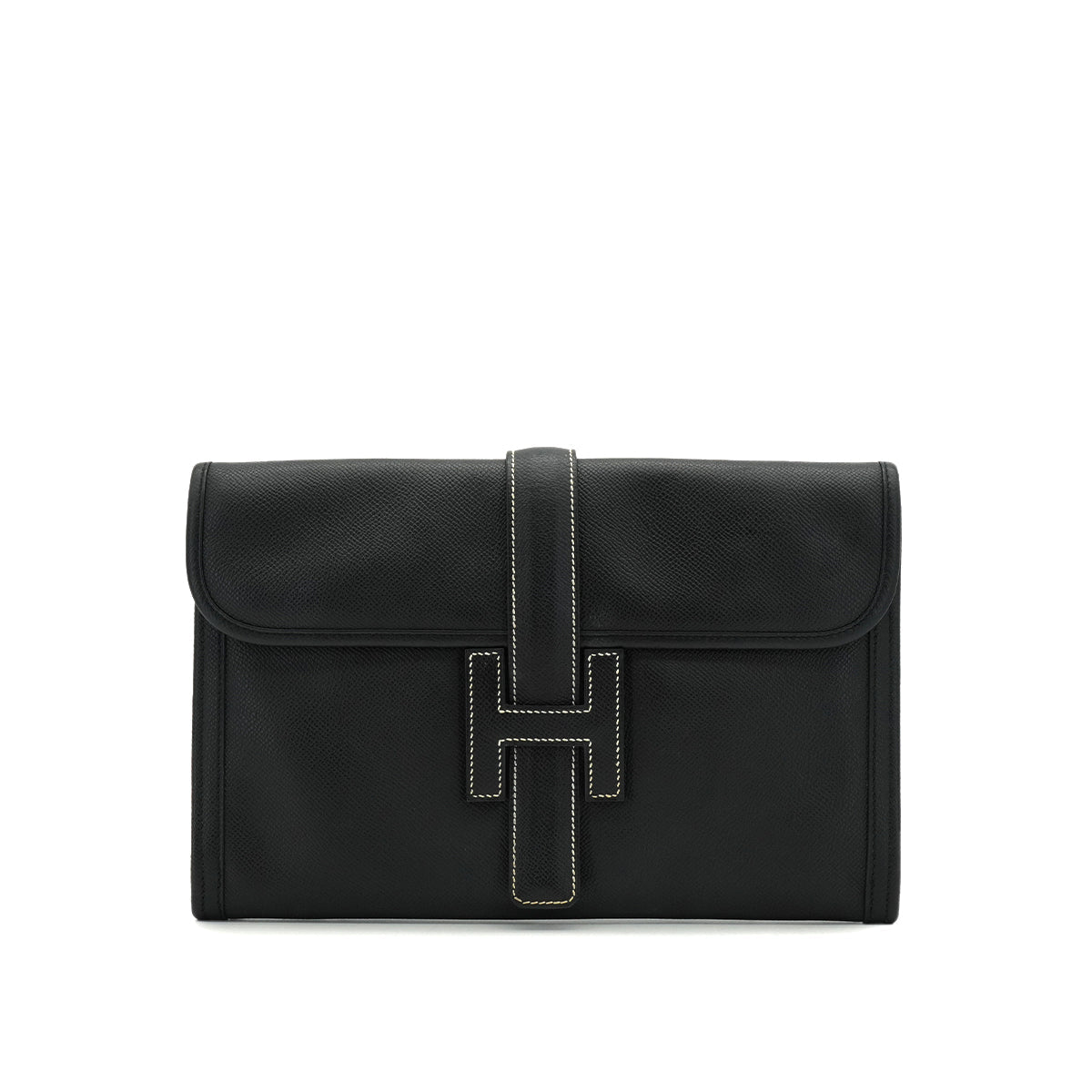 HERMES JIGE PM BLACK EPSOM CLUTCH BAG 2008 SQUARE L 90334494