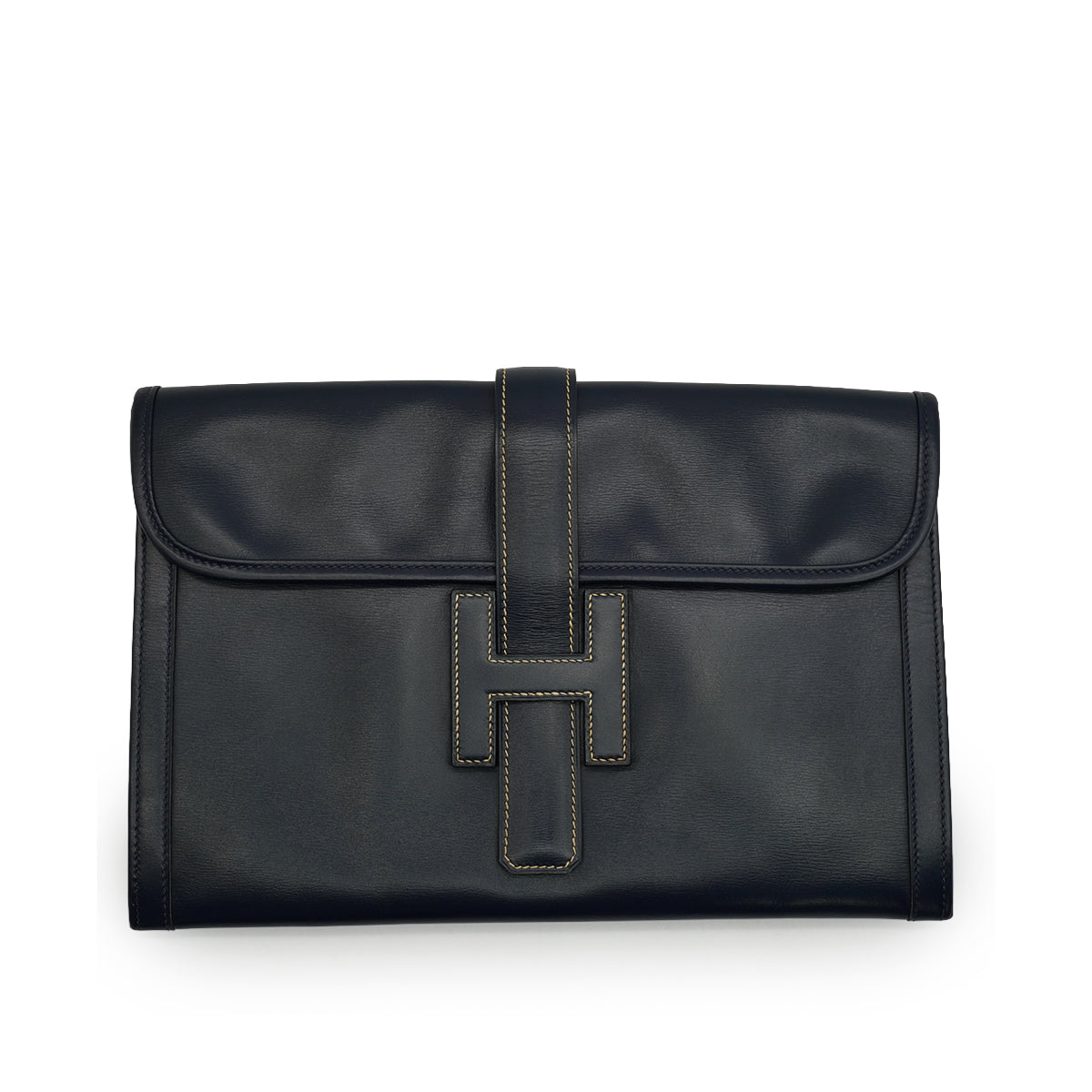 HERMES JIGE PM BLUE INDIGO BOXCALF CLUTCH BAG 1978 CIRCLE H 90338349