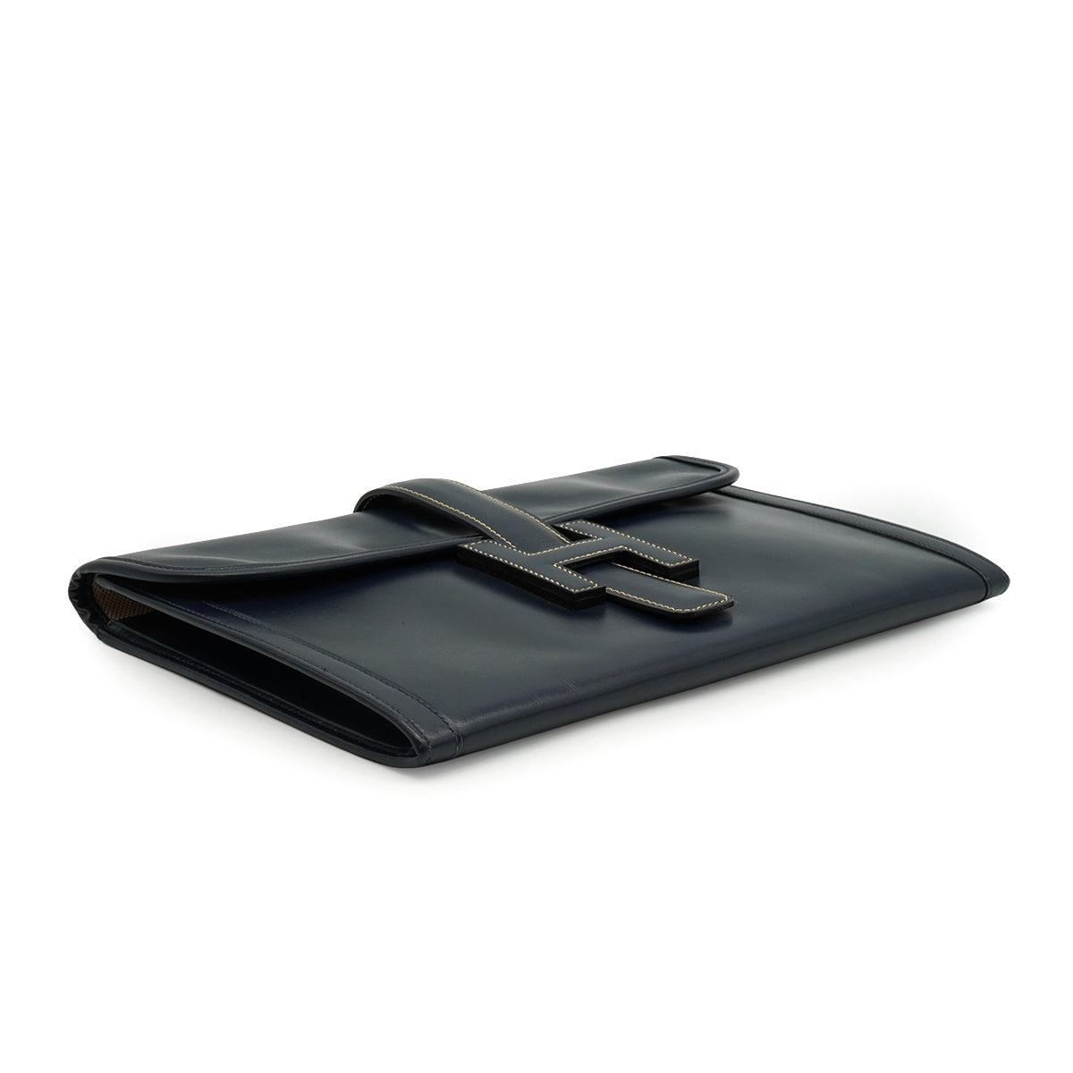 HERMES JIGE PM BLUE INDIGO BOXCALF CLUTCH BAG 1978 CIRCLE H 90338349