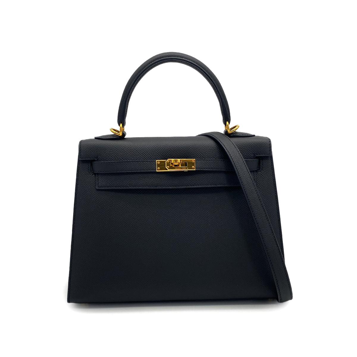 HERMES KELLY 25 SELLIER BLACK EPSOM HAND SHOULDER BAG 2021 Z STAMP GOLD HARDWARE 90325333
