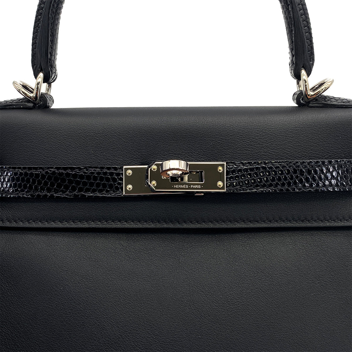 HERMES KELLY 25 TOUCH RETOURNE BLACK SWIFT LIZARD 2023 B STAMP PALLADIUM HARDWARE 90320180