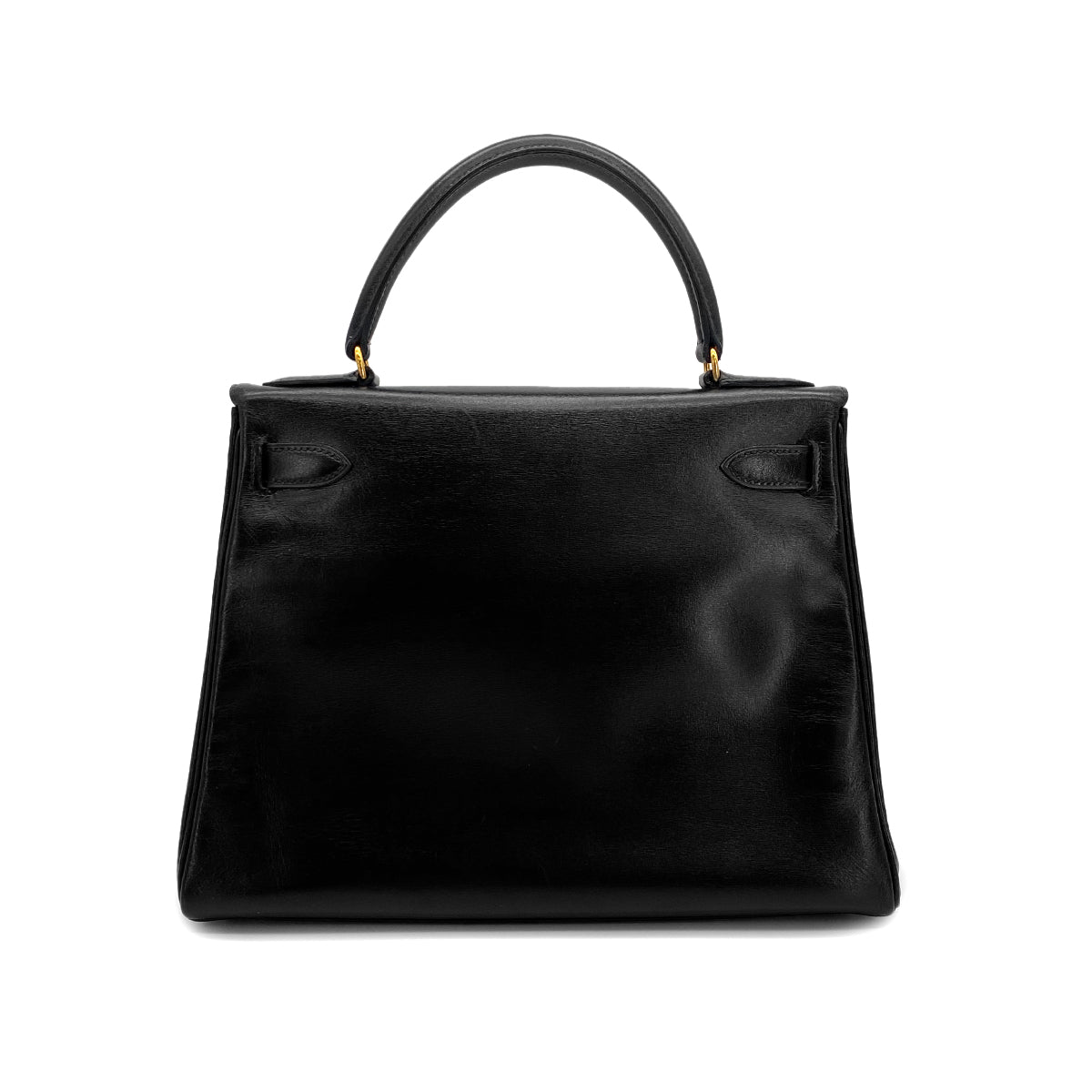 HERMES KELLY 28 RETORNE BLACK BOX CALF HAND SHOULDER BAG 1990 CIRCLE T GOLD HARDWARE 90317902