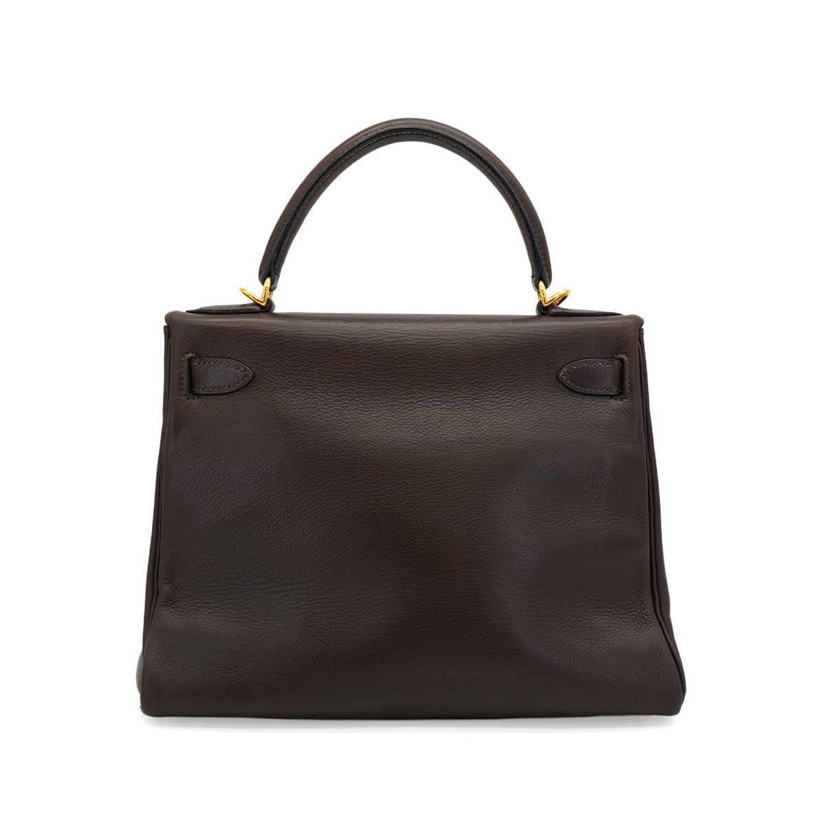 HERMES KELLY 28 RETOURNE CHOCOLATE VEAU GULLIVER HAND SHOULDER BAG 2001 SQUARE H GOLD HARDWARE 90344455