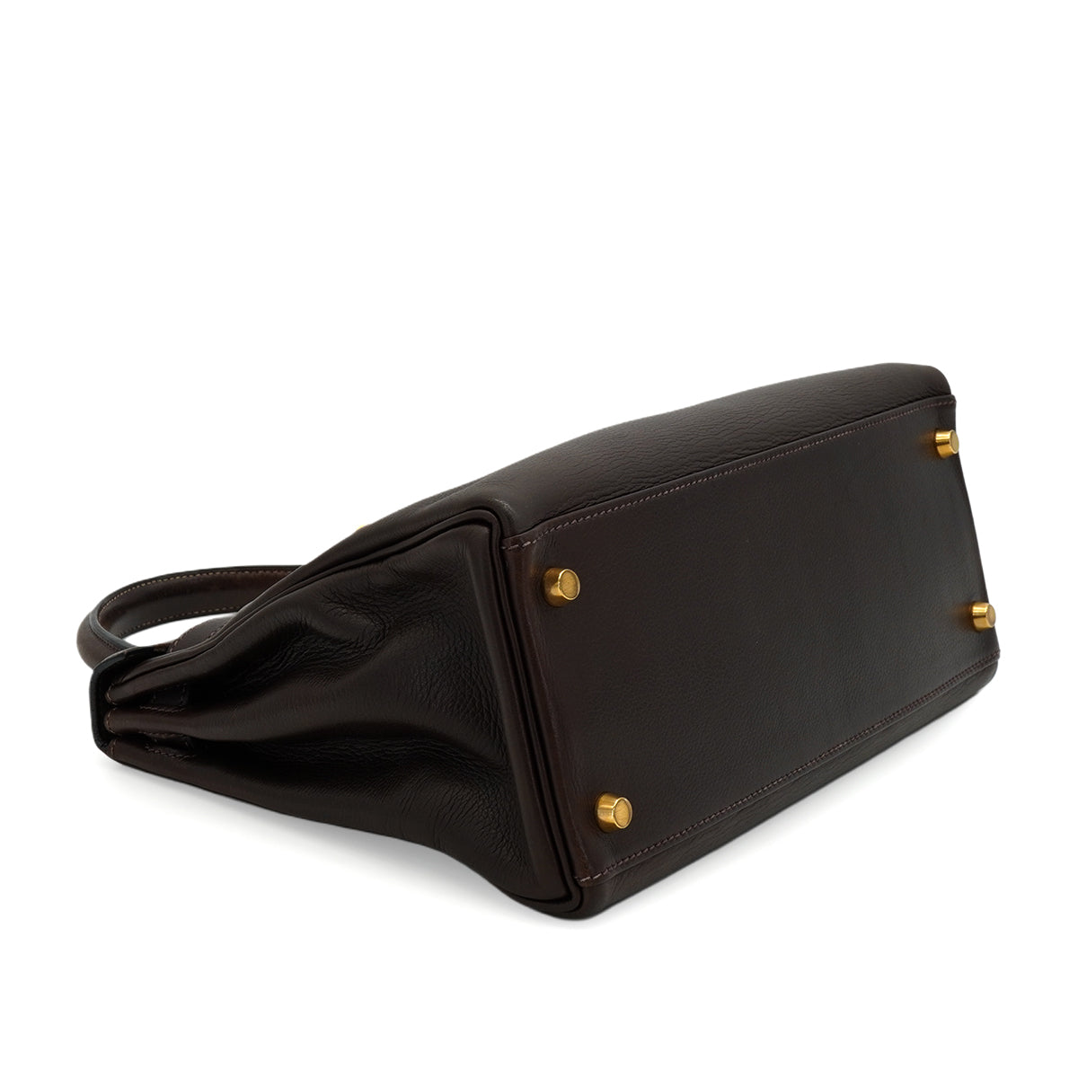 HERMES KELLY 28 RETOURNE CHOCOLATE VEAU GULLIVER HAND SHOULDER BAG 2001 SQUARE H GOLD HARDWARE 90344455