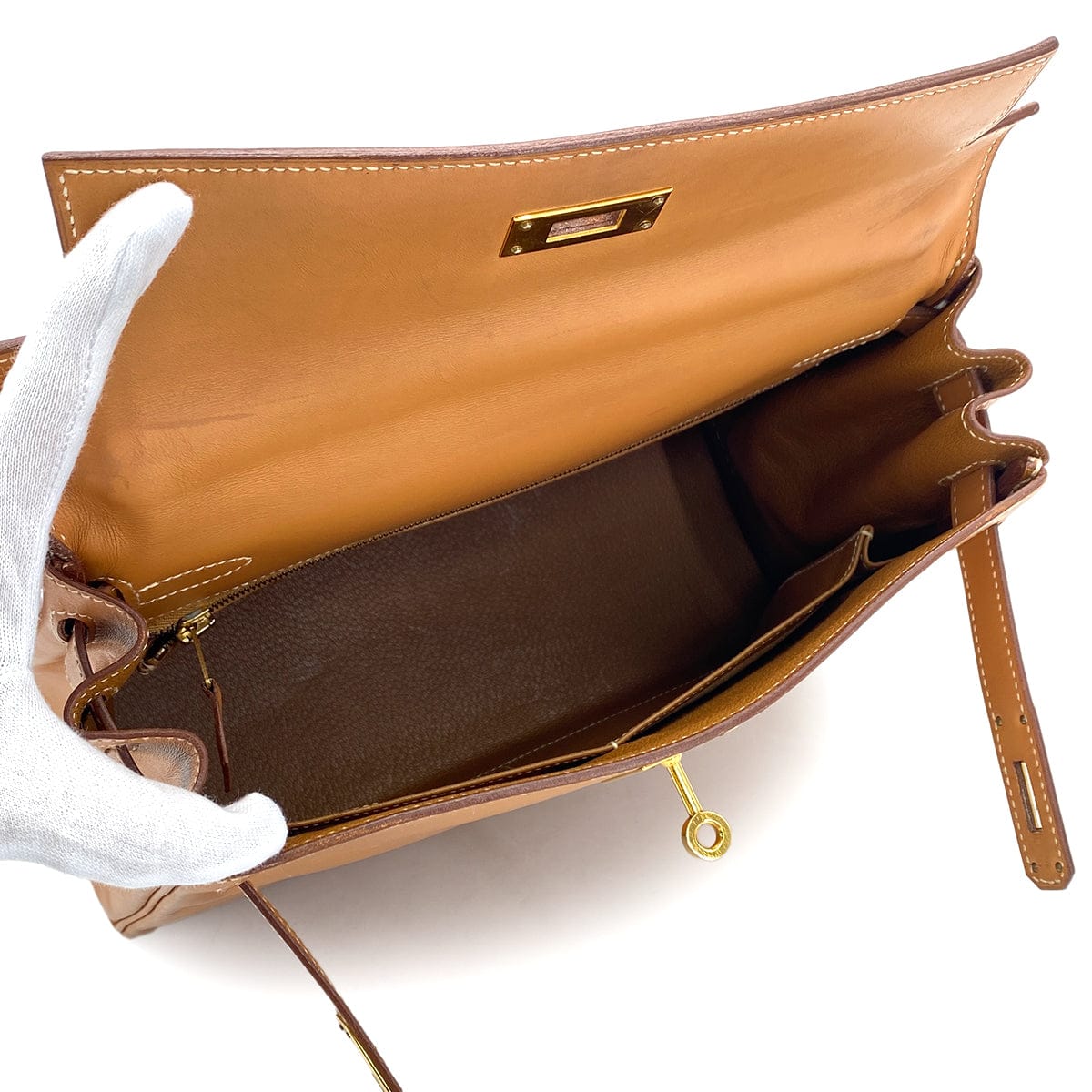 HERMES KELLY 28 RETOURNE NATUREL BOXCALF HAND SHOULDER BAG 1994 CIRCLE X GOLD HARDWARE 90324283