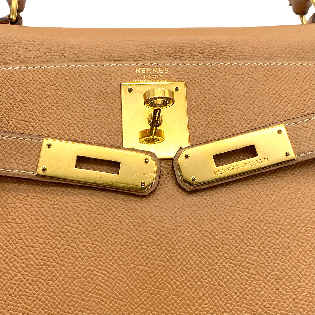 HERMES KELLY 28 RETOURNE NATUREL COUCHEVEL HAND SHOULDER BAG 1994 CIRCLE X GOLD HARDWARE 90319584