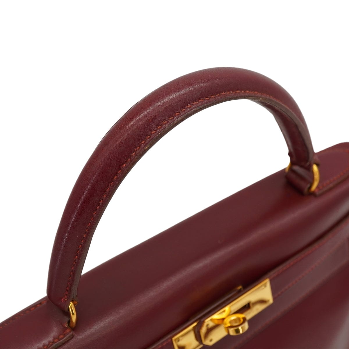 HERMES HERMES KELLY 28 RETOURNE ROUGE H BOXCALF HAND SHOULDER BAG 1991 CIRCLE U GOLD HARDWARE 90326657