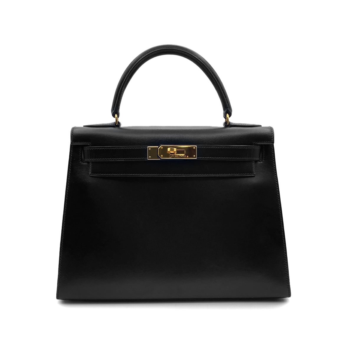 HERMES KELLY 28 SELLIER BLACK BOXCALF HAND BAG 1991 CIRCLE U GOLD HARDWRE 90314460