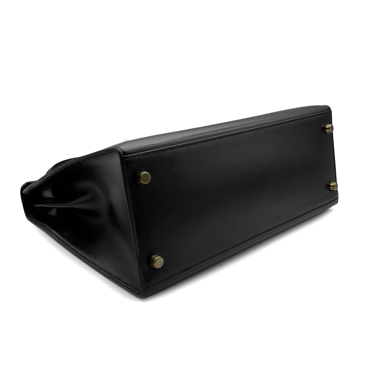 HERMES KELLY 28 SELLIER BLACK BOXCALF HAND BAG 1991 CIRCLE U GOLD HARDWRE 90314460