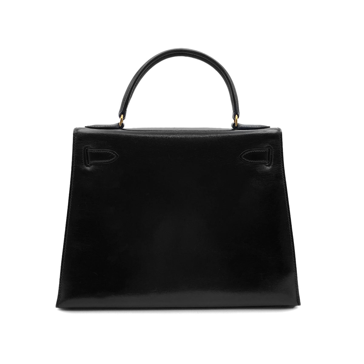HERMES KELLY 28 SELLIER BLACK BOXCALF HAND SHOULDER BAG 1985 CIRCLE O GOLD HARDWRE 90315004