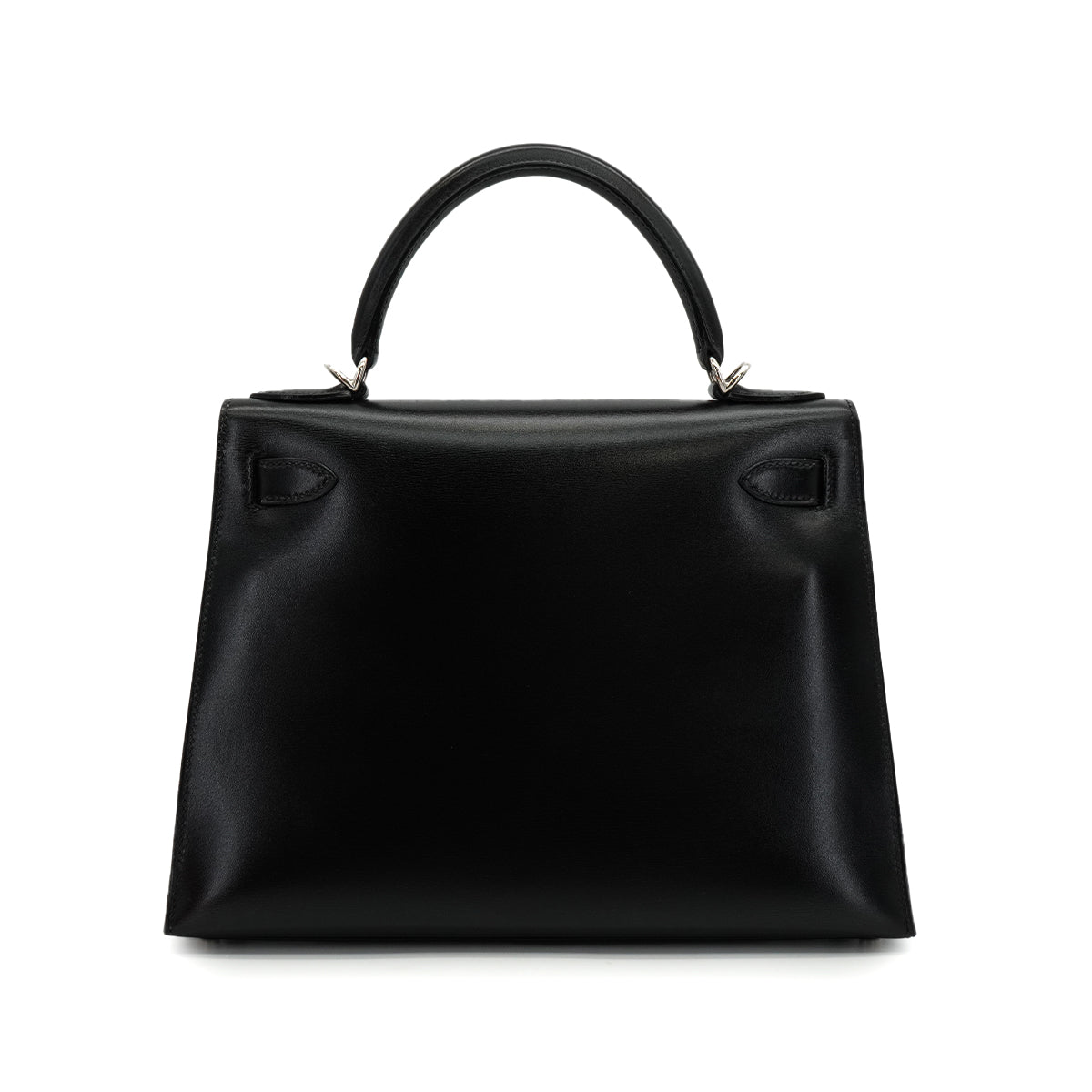 HERMES KELLY 28 SELLIER BLACK BOX CALF HAND SHOULDER BAG 2002 SQUARE F PALLADIUM HARDWARE 90336791