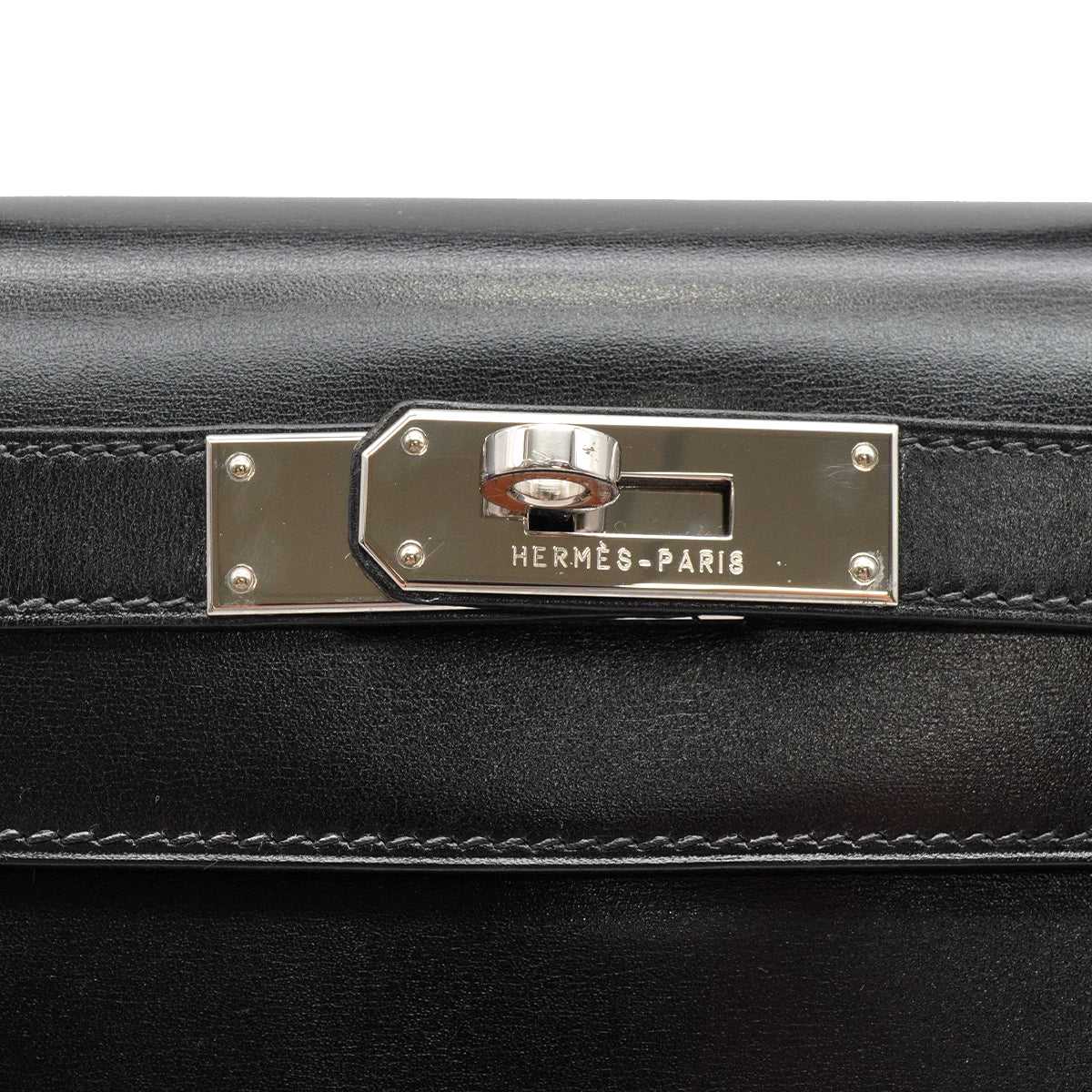 HERMES KELLY 28 SELLIER BLACK BOX CALF HAND SHOULDER BAG 2002 SQUARE F PALLADIUM HARDWARE 90336791