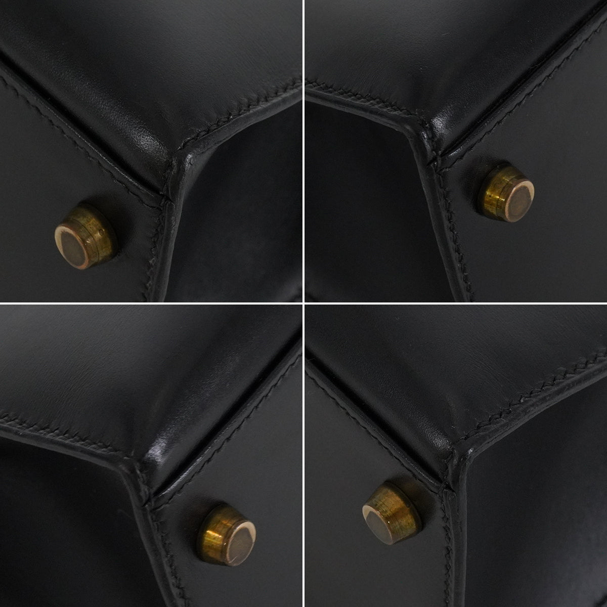 HERMES KELLY 28 SELLIER BLACK BOX CALF HAND SHOULDER BAG 1991 CIRCLE U GOLD HARDWARE 90346863