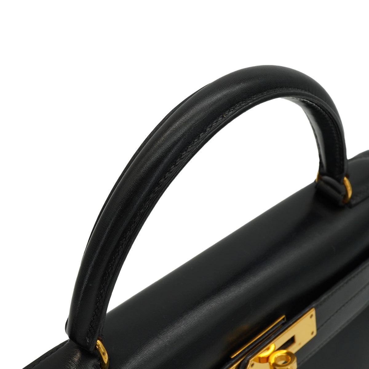 HERMES KELLY 28 SELLIER BLACK BOX CALF HAND SHOULDER BAG 1991 CIRCLE U GOLD HARDWARE 90346863